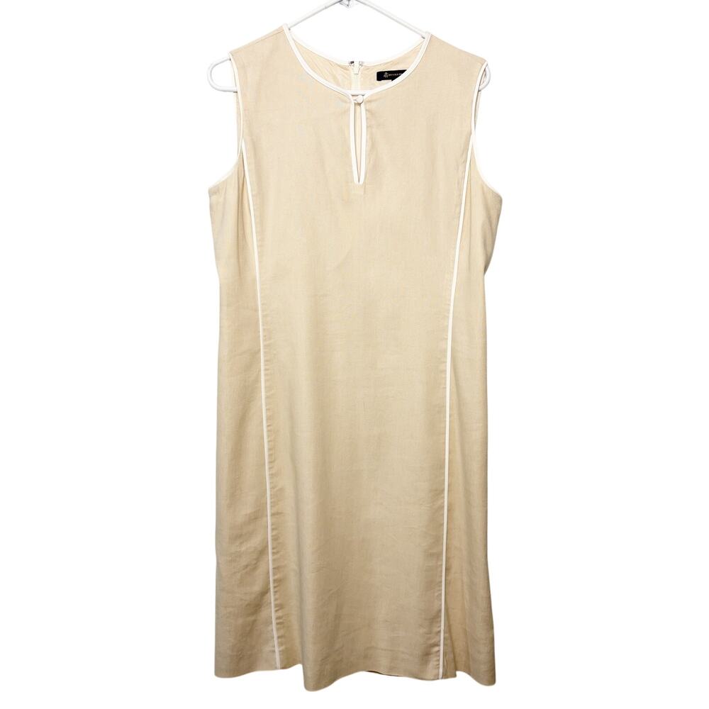 Brooks Brothers Tan Linen Blend Sleeveless Shift Midi Dress Sz 8 Lined Old Money